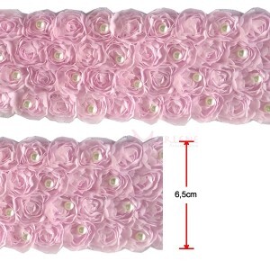 Passamanaria flor 4 fileiras com pérolas rosa bebê por metro