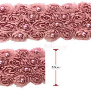 Passamanaria flor 4 fileiras com pérolas rosê por metro