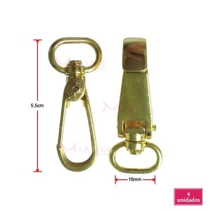 Mosquetão 16mm latonado chapado com 4 unidades no pacote