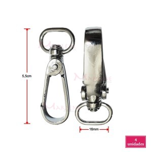 Mosquetão 16mm níquel chapado com 4 unidades no pacote