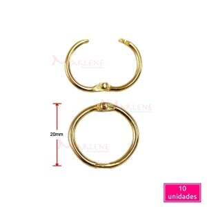 Argola articulada 20mm latonada com 10 unidades importada