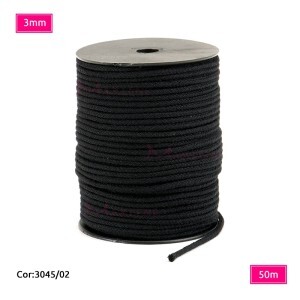 Cordão trançado São José 3mm de algodão preto com 50m
