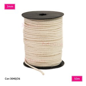 Cordão trançado São José 3mm de algodão crú com 50m