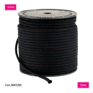 Cordão trançado São José 5mm de algodão preto com 50m