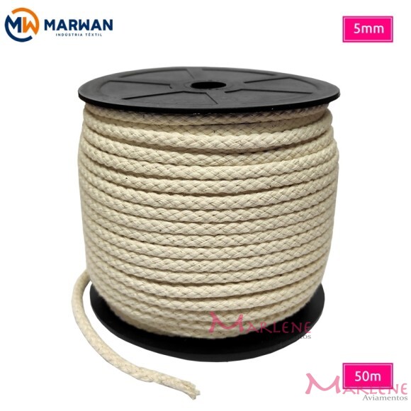Cordão de algodão crú 5mm Marwan com 50m