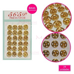 Colchete de pressão 8mm com 24 unidades latonado