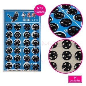 Colchete de pressão nº3 14mm com 24 unidades preto Kas