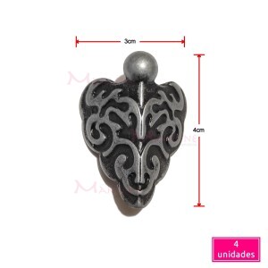 Pé de metal cantoneira grande trabalhado 4 unidades prata velha