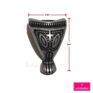 Pé de metal egípcio grande 4 unidades prata velha 1382G