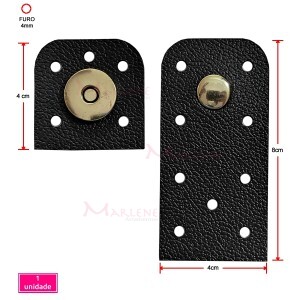 Fecho para bolsa com botão de ímã 18 canto arrendondado corino