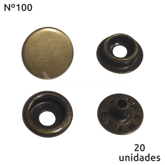 Botão de pressão nº100 (/100) ouro velho com 20 unidades níquel Baxmann