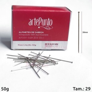 Alfinete de cabeça nº29 níquel com 50g Artepunto AF001-29
