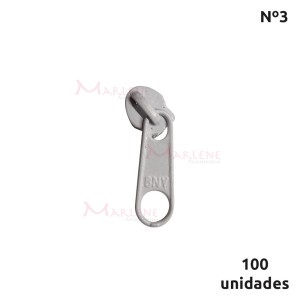  Cursor de ziper nº3 comum  com 100 unidades branco metal
