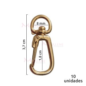 Mosquetão 8 mm ouro 1235 com 10 unidades no pacote
