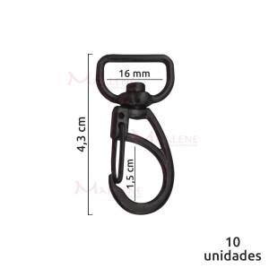 Mosquetão 16mm grafite 1166  aberto com 10 unidades