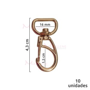 Mosquetão 16mm ouro 1166  aberto com 10 unidades
