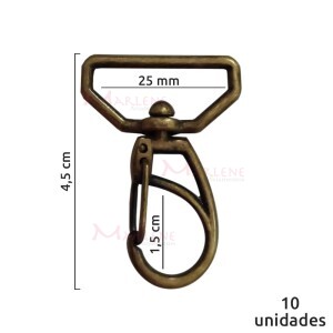 Mosquetão 25mm ouro velho 1166  aberto com 10 unidades