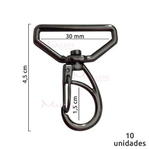 Mosquetão 30mm grafite 1166  aberto com 10 unidades