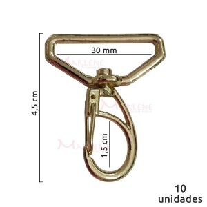 Mosquetão 30mm latonado 1166  aberto com 10 unidades