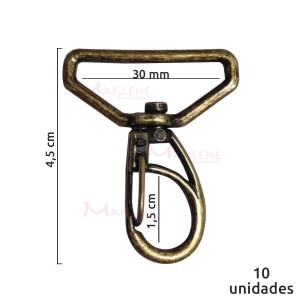 Mosquetão 30mm ouro velho 1166  aberto com 10 unidades