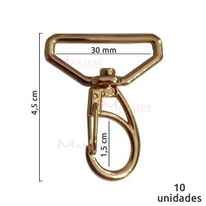 Mosquetão 30mm ouro 1166  aberto com 10 unidades