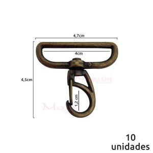 Mosquetão 40mm ouro velho aberto com 10 unidades no pacote 1166