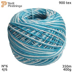Barbante multicor turquesa nº6 (4/6) 400g com 350m Têxtil Piratininga