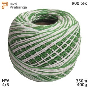 Barbante multicor verde bandeira nº6 (4/6) 400g com 350m Têxtil Piratininga