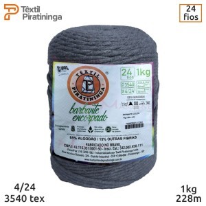 Barbante encorpado cinza escuro 4/24 fios 1kg com 228m Têxtil Piratininga