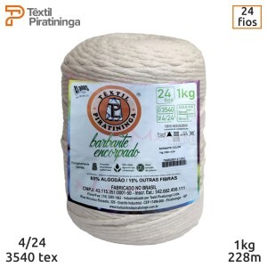 Barbante encorpado crú 4/24 fios 1kg com 228m Têxtil Piratininga