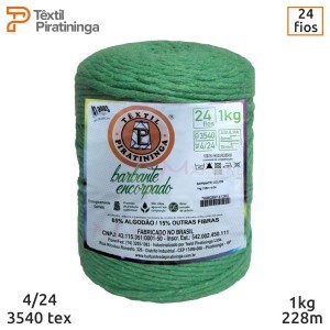 Barbante encorpado verde bandeira 4/24 fios 1kg com 228m Têxtil Piratininga