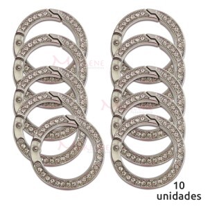 Argola articulada com strass 25mm níquel (Mosquetão) 10 unidades