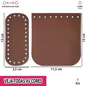 Kit fundo e tampa para bolsa de crochê pequeno em couro sintético