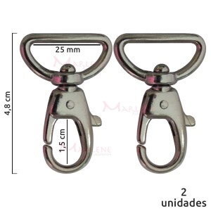 Mosquetão 25mm níquel gordo com gatilho 6004 com 2 unidades no pacote