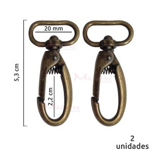 Mosquetão 20mm ouro velho gordo 1057 sem gatilho com 2 unidades