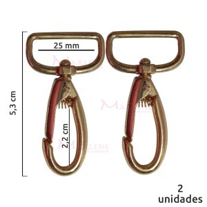 Mosquetão 25mm ouro gordo 1057 sem gatilho com 2 unidades