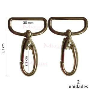 Mosquetão 35mm latonado gordo 1057 sem gatilho com 2 unidades