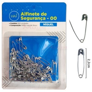 Alfinete de segurança nº00 níquel com 100 unidades Luli