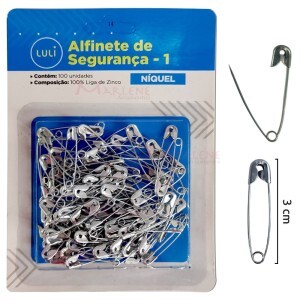 Alfinete de segurança nº1 níquel com 100 unidades Luli