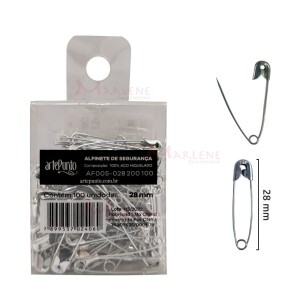 Alfinete de segurança 28mm níquel com 100 unidades Artepunto