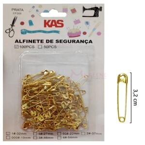 Alfinete de segurança nº1(32mm) dourado com 100 unidades KAS