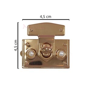 Fecho para bolsa ouro com encaixe HYSK1245 detalhe pérola com 1 unidade
