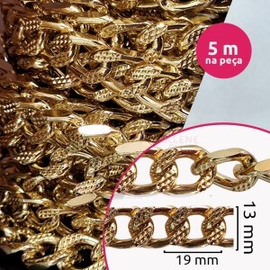 Corrente para bolsa ouro com 5 metros 13X18mm 4.0 DVP15-4700 trabalhada