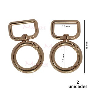 Mosquetão com argola articulada 20mm ouro com 2 unidades