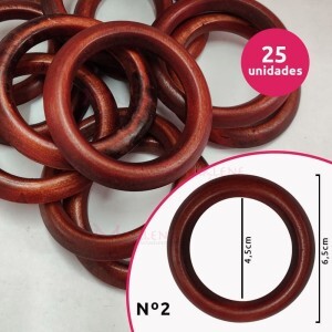 Argola de madeira 45 mm (Tam.2) mogno com 25 unidades