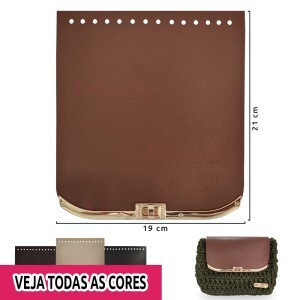 Tampa com fecho torniquete HYSK7027 para bolsa de tricô ou crochê em couro sintético 19x21cm