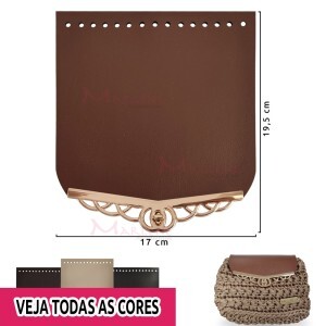 Tampa com fecho torniquete HYSK7026 para bolsa de tricô ou crochê em couro sintético 17x19,5cm